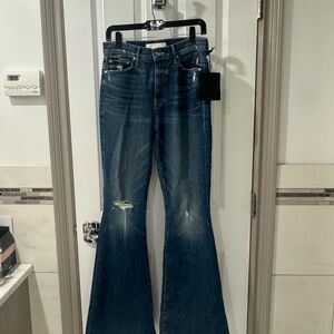 MOTHER Dark Blue Distressed Flare Jeans